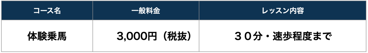 体験乗馬料金